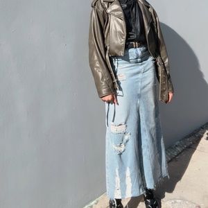 Distressed Denim Maxi Skirt